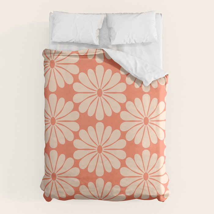 Retro Modern Daisy - Salmon and Off-white Duvet Cover Gallery Image 1