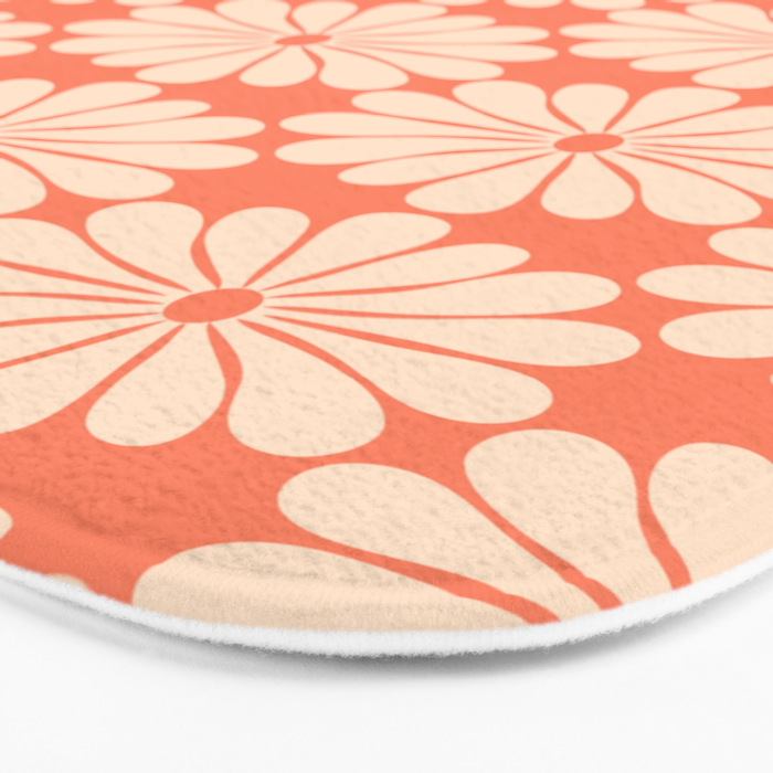 Retro Modern Daisy - Salmon and Off-white Bath Mat Gallery Image 3