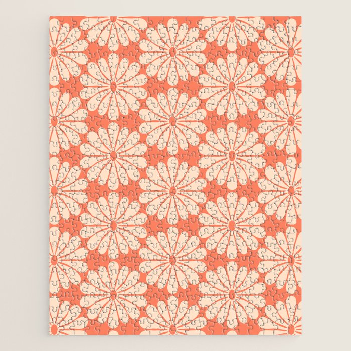Retro Modern Daisy - Salmon and Off-white Jigsaw Puzzle Gallery Image 1