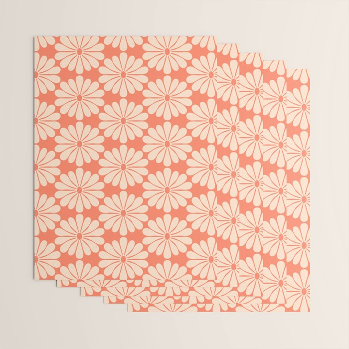 Retro Modern Daisy - Salmon and Off-white Wrapping Paper Gallery Image 3