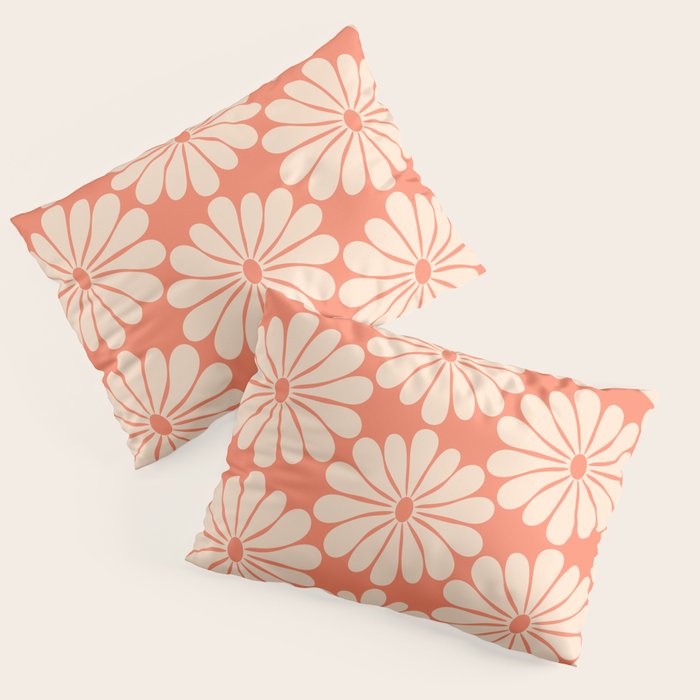 Retro Modern Daisy - Salmon and Off-white Pillow Sham Gallery Image 3