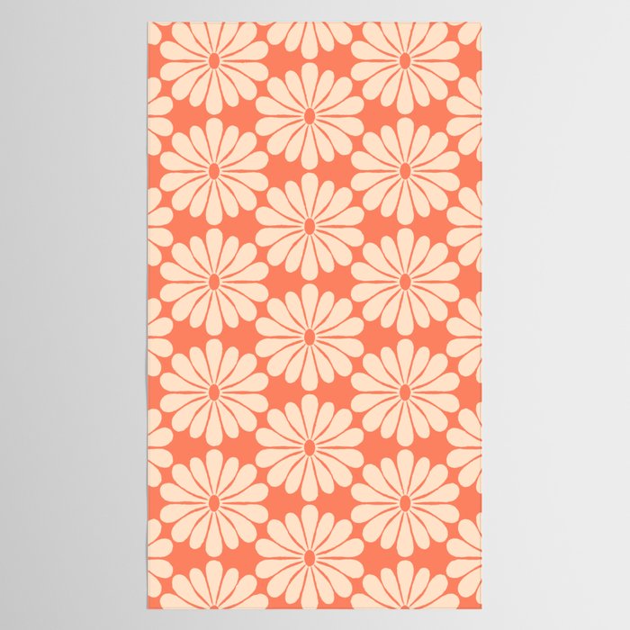Retro Modern Daisy - Salmon and Off-white Tablecloth Gallery Image 2
