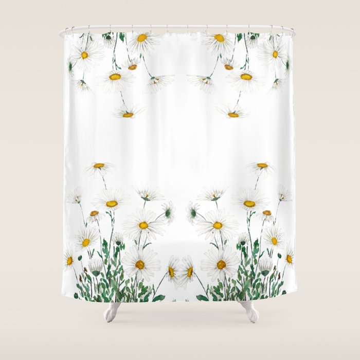 white Margaret daisy watercolor Shower Curtain Gallery Image 1