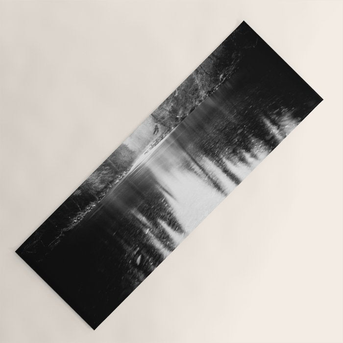 Forest Reflection Lake - Black and White  - Nature Photography Yoga Mat Gallery Image 1