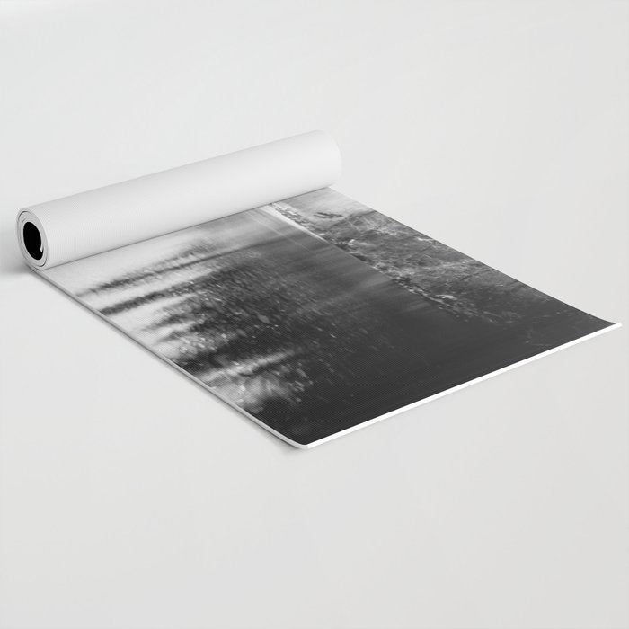 Forest Reflection Lake - Black and White  - Nature Photography Yoga Mat Gallery Image 2