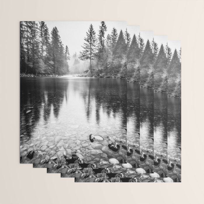 Forest Reflection Lake - Black and White  - Nature Photography Wrapping Paper Gallery Image 3