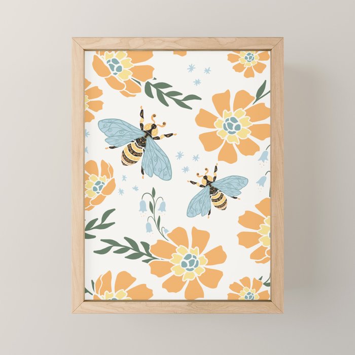 Honey Bees and Orange Flowers Mini Art Print Gallery Image 1