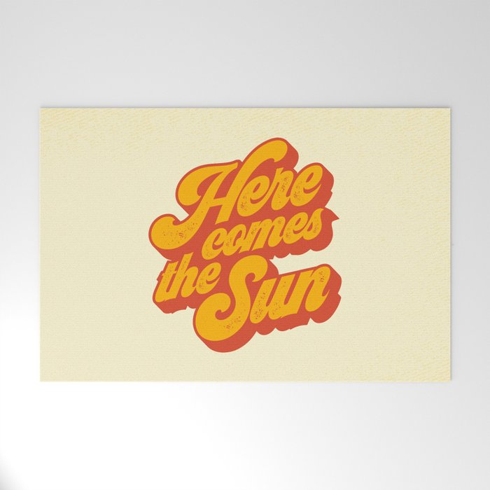 Here Comes The Sun | Retro 70s Typography Welcome Mat Gallery Image 1