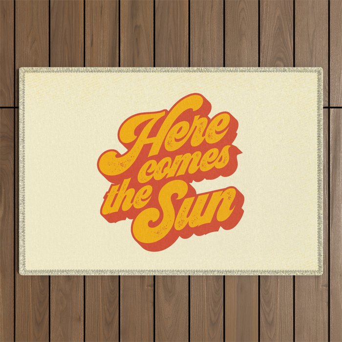 Here Comes The Sun | Retro 70s Typography Outdoor Rug Gallery Image 1