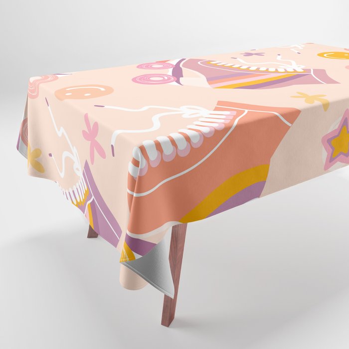Retro Roller Skates Pattern 2. pink, orange, cream Tablecloth Gallery Image 1