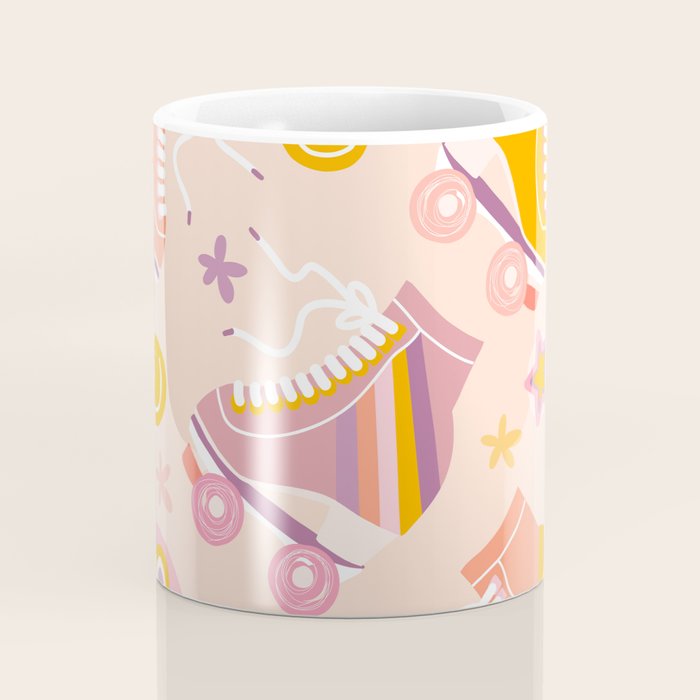 Retro Roller Skates Pattern 2. pink, orange, cream Coffee Mug Gallery Image 4