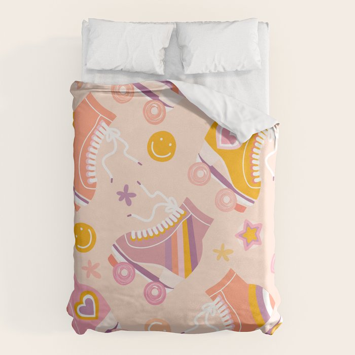 Retro Roller Skates Pattern 2. pink, orange, cream Duvet Cover Gallery Image 1