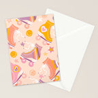 Retro Roller Skates Pattern 2. pink, orange, cream Stationery Card Gallery Image 2