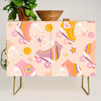 Retro Roller Skates Pattern 2. pink, orange, cream Credenza Gallery Image 1