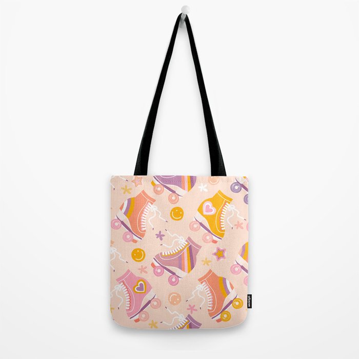 Retro Roller Skates Pattern 2. pink, orange, cream Tote Bag Gallery Image 2