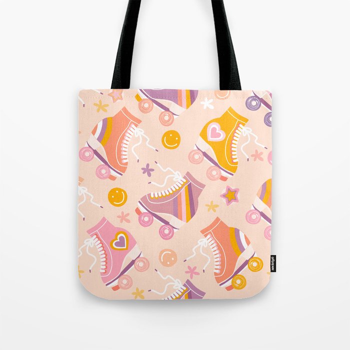 Retro Roller Skates Pattern 2. pink, orange, cream Tote Bag Gallery Image 1