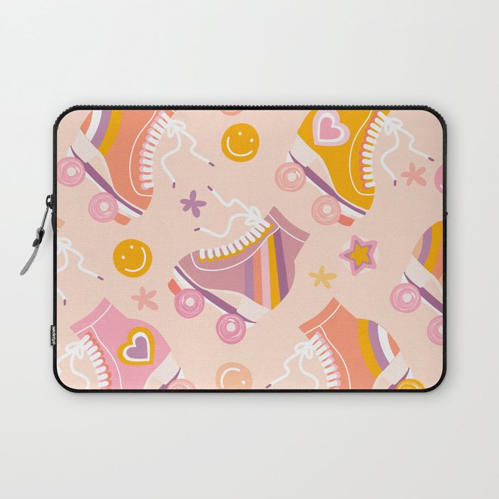 Retro Roller Skates Pattern 2. pink, orange, cream Laptop Sleeve Gallery Image 1