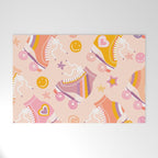 Retro Roller Skates Pattern 2. pink, orange, cream Welcome Mat Gallery Image 1