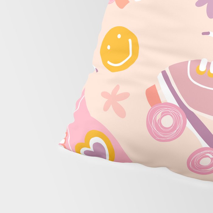 Retro Roller Skates Pattern 2. pink, orange, cream Pillow Sham Gallery Image 4