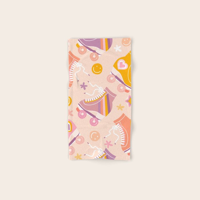 Retro Roller Skates Pattern 2. pink, orange, cream Bath Towel Gallery Image 1