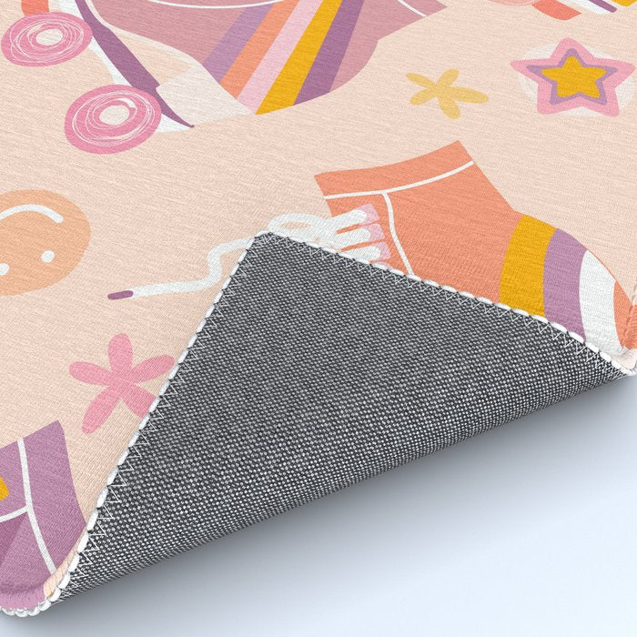 Retro Roller Skates Pattern 2. pink, orange, cream Rug Gallery Image 4