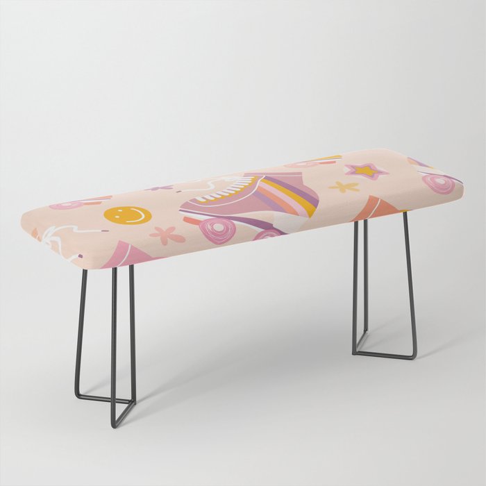 Retro Roller Skates Pattern 2. pink, orange, cream Bench Gallery Image 1