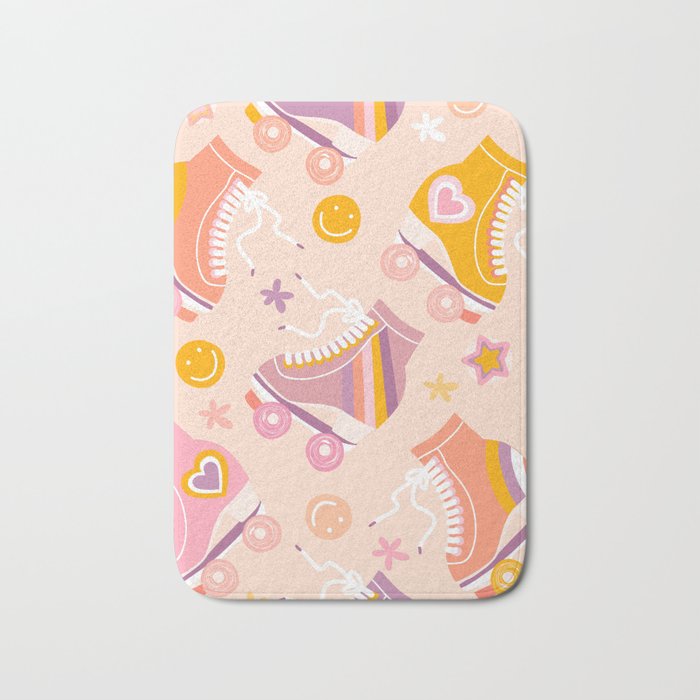 Retro Roller Skates Pattern 2. pink, orange, cream Bath Mat Gallery Image 1