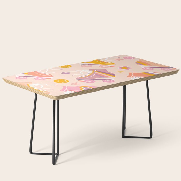 Retro Roller Skates Pattern 2. pink, orange, cream Coffee Table Gallery Image 1