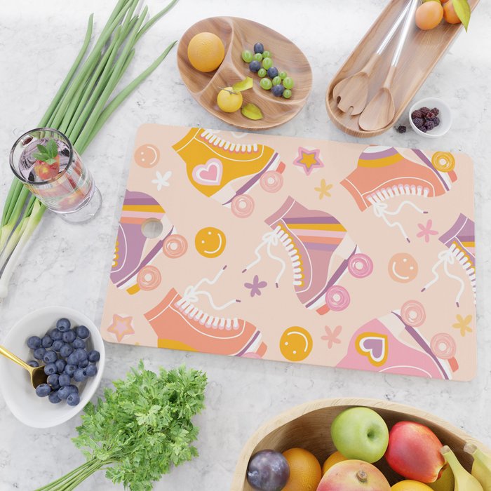 Retro Roller Skates Pattern 2. pink, orange, cream Cutting Board Gallery Image 2