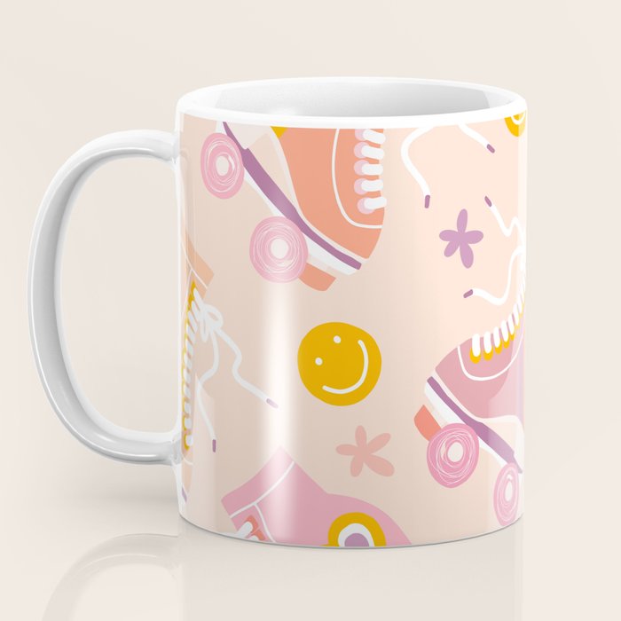 Retro Roller Skates Pattern 2. pink, orange, cream Coffee Mug Gallery Image 3