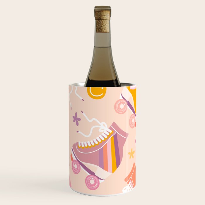 Retro Roller Skates Pattern 2. pink, orange, cream Wine Chiller Gallery Image 1