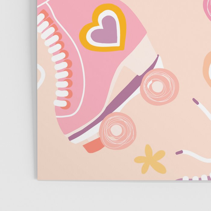Retro Roller Skates Pattern 2. pink, orange, cream Poster Gallery Image 3