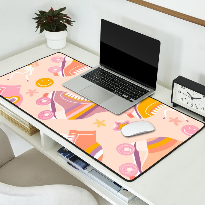 Retro Roller Skates Pattern 2. pink, orange, cream Desk Mat Gallery Image 2