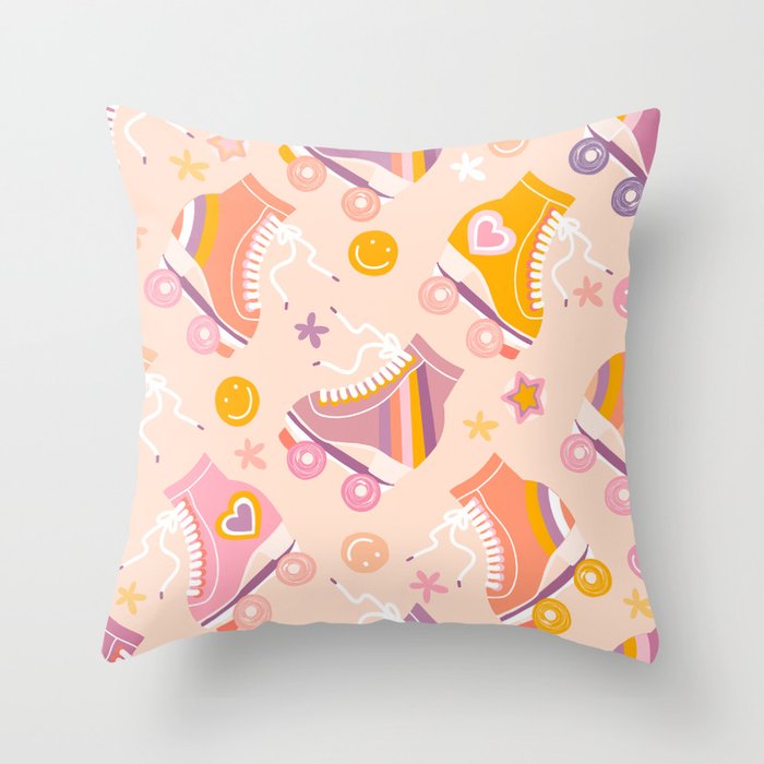 Retro Roller Skates Pattern 2. pink, orange, cream Throw Pillow Gallery Image 6