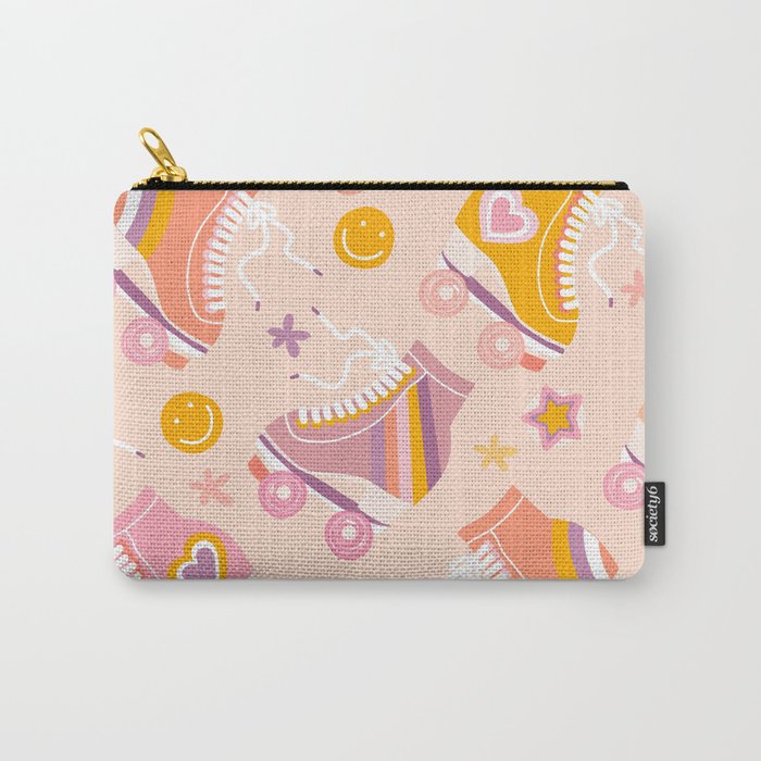 Retro Roller Skates Pattern 2. pink, orange, cream Carry All Pouch Gallery Image 1