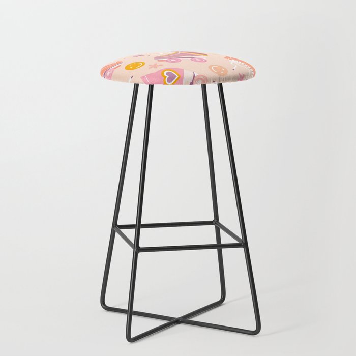 Retro Roller Skates Pattern 2. Pink, Orange, Cream Stool
