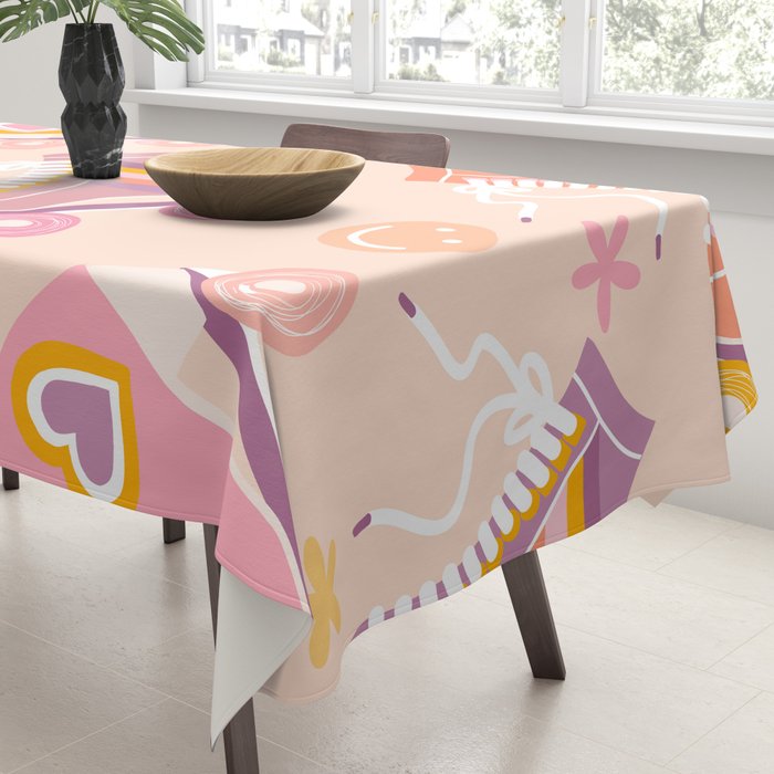 Retro Roller Skates Pattern 2. pink, orange, cream Tablecloth Gallery Image 3