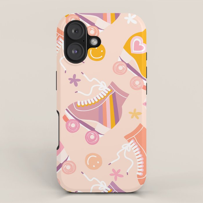 Retro Roller Skates Pattern 2. pink, orange, cream iPhone Case Gallery Image 1