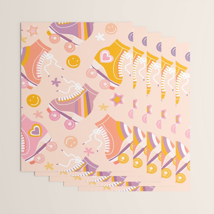 Retro Roller Skates Pattern 2. pink, orange, cream Wrapping Paper Gallery Image 3