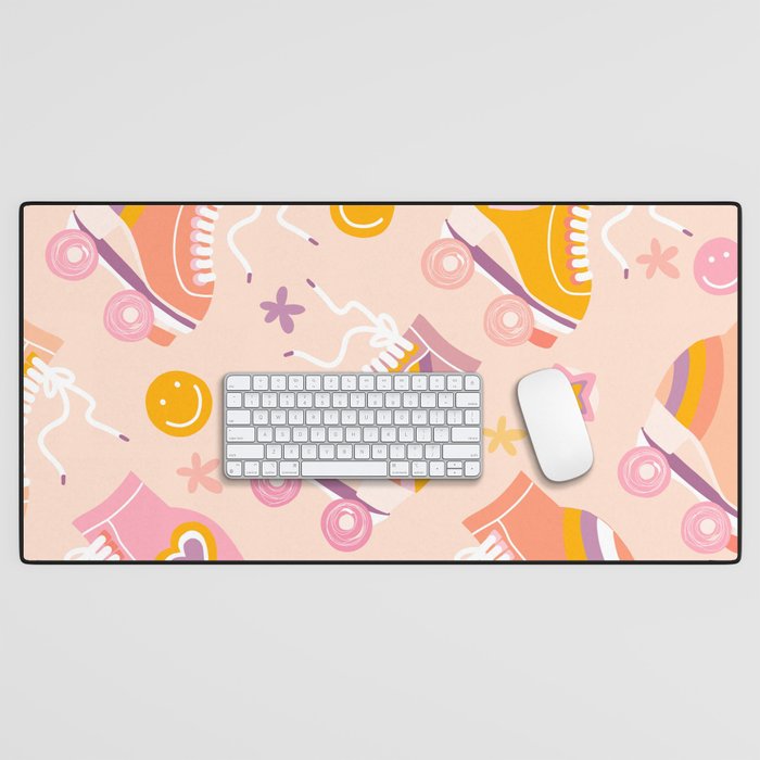 Retro Roller Skates Pattern 2. pink, orange, cream Desk Mat Gallery Image 1