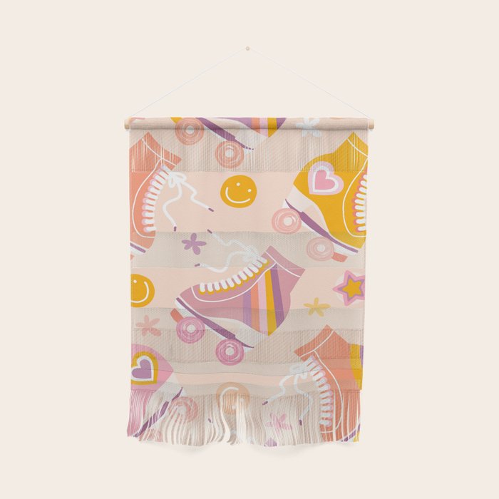 Retro Roller Skates Pattern 2. pink, orange, cream Wall Hanging Gallery Image 1