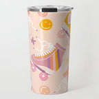 Retro Roller Skates Pattern 2. pink, orange, cream Travel Mug Gallery Image 1