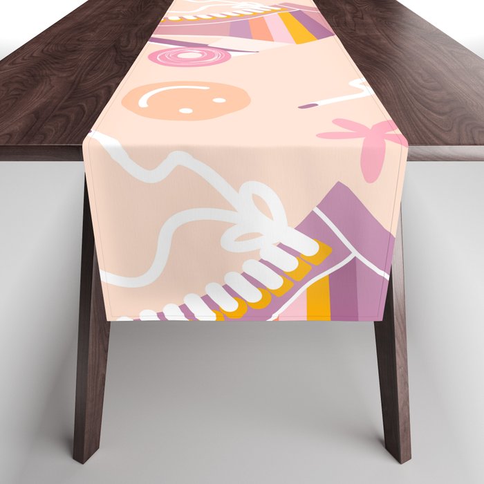 Retro Roller Skates Pattern 2. pink, orange, cream Table Runner Gallery Image 1