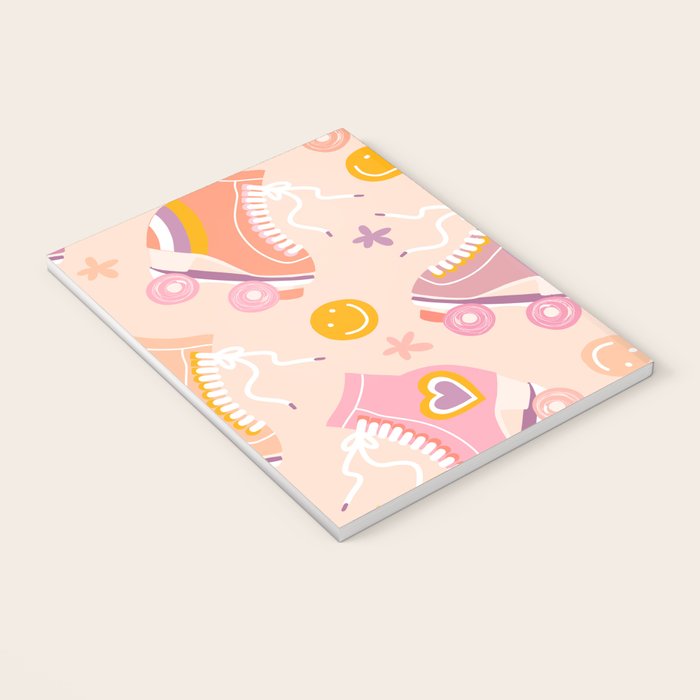 Retro Roller Skates Pattern 2. pink, orange, cream Notebook Gallery Image 3