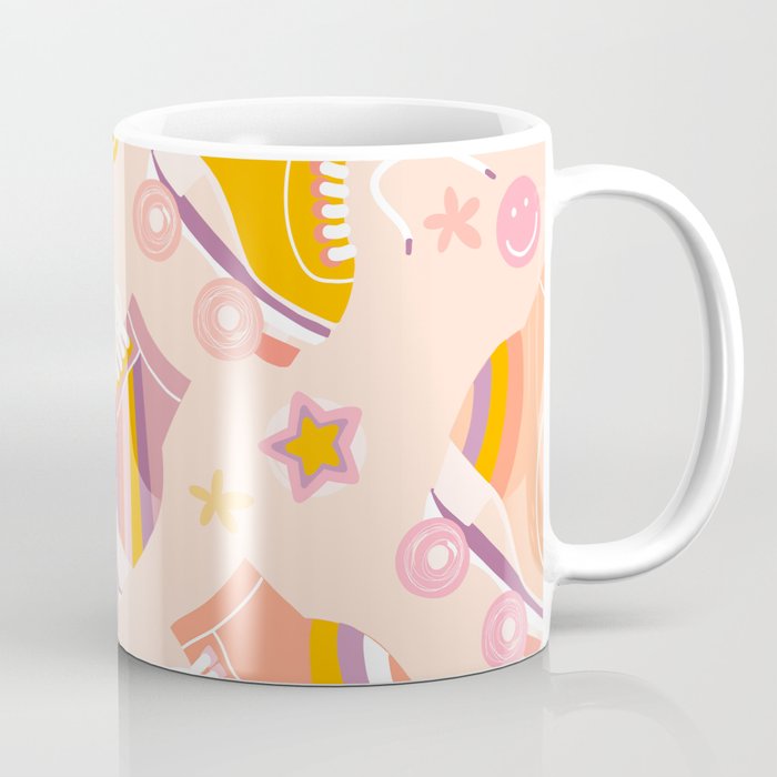 Retro Roller Skates Pattern 2. pink, orange, cream Coffee Mug Gallery Image 1