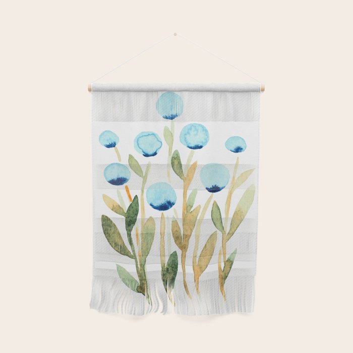 Simple watercolor flowers - blue and sap green Wall Hanging Gallery Image 1