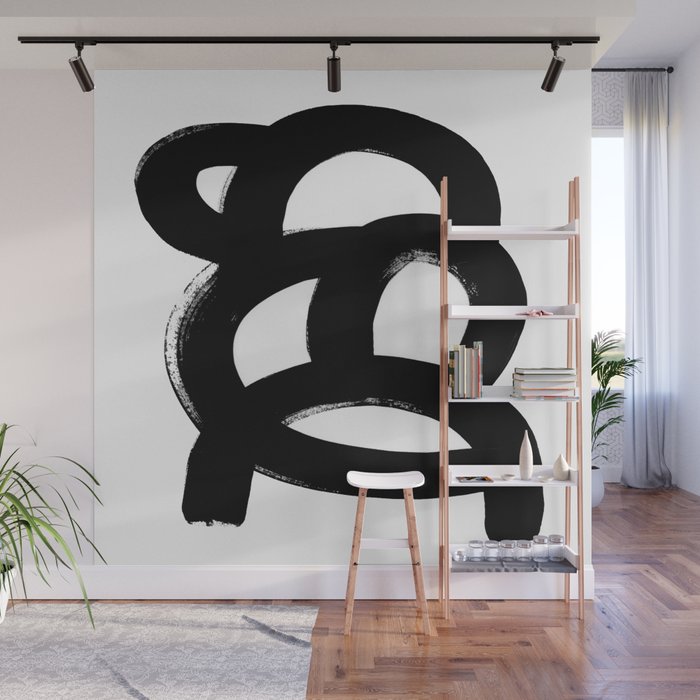 Black & White Minimalist Abstract Mid century Ink Art Dark Brush Strokes Wall Mural Gallery Image 1