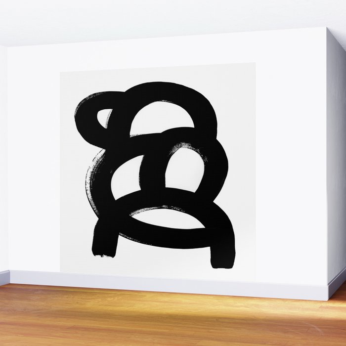 Black & White Minimalist Abstract Mid century Ink Art Dark Brush Strokes Wall Mural Gallery Image 2