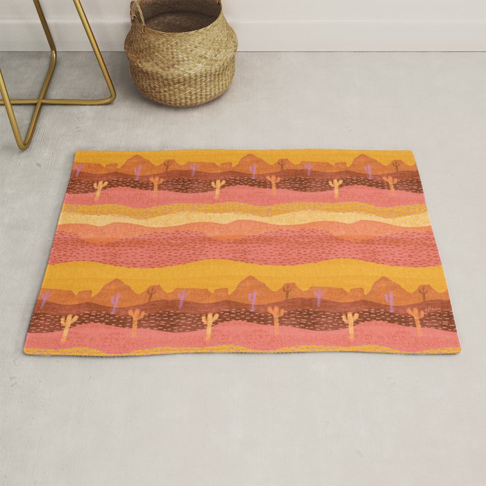 Vintage Western Desert Landscape in Golden Sunrise & Peach Rug Gallery Image 1
