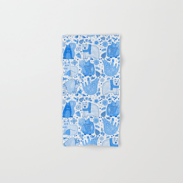 Winter Forest Woodland Animals in Blue Bath Towel Gallery Image 1